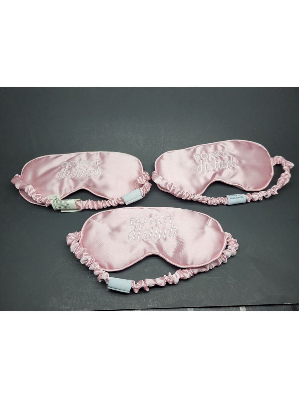 3 pc Silky Satin Sleep Mask "DO NOT DISTURB" 100% Polyester Soft Pink